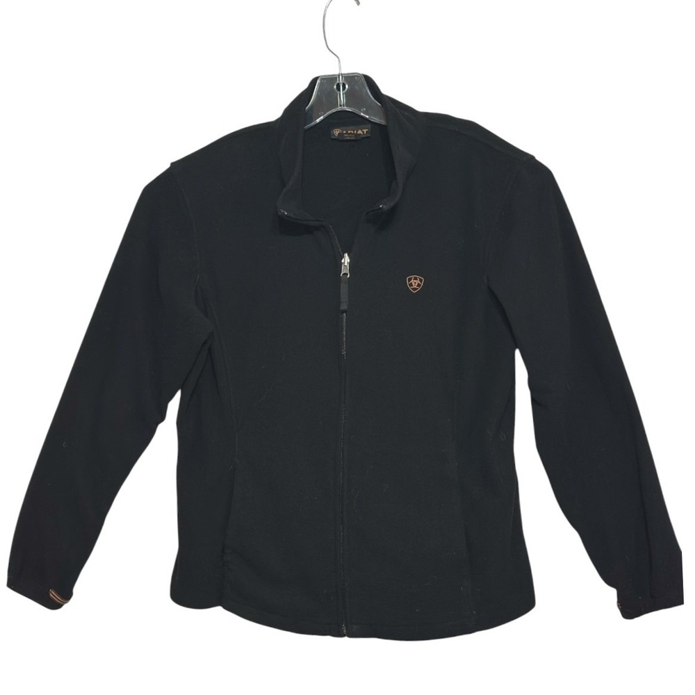 Ariat Fleece Jacket Men Black Full Zip Mock Neck Logo Equestrian Western Ranch L